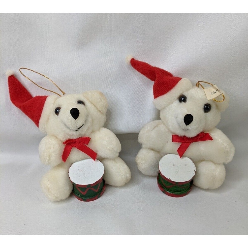 Applause Christmas Bear Ornament Cubby Plush Lot 4 Inch White Lot of‎ 2